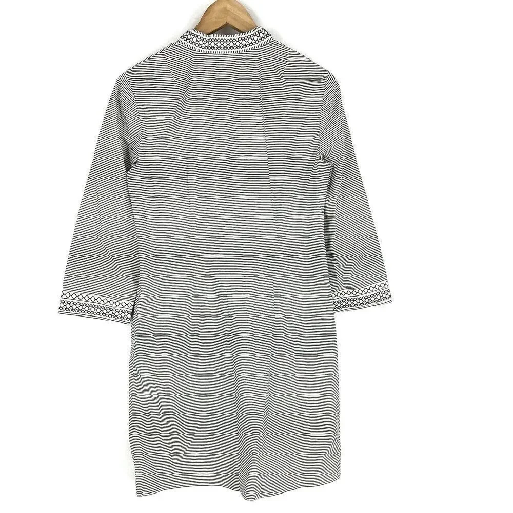 Tory Burch Tunic Dress Size 4 Women Blue White Embroidered Striped V Neck Kaftan